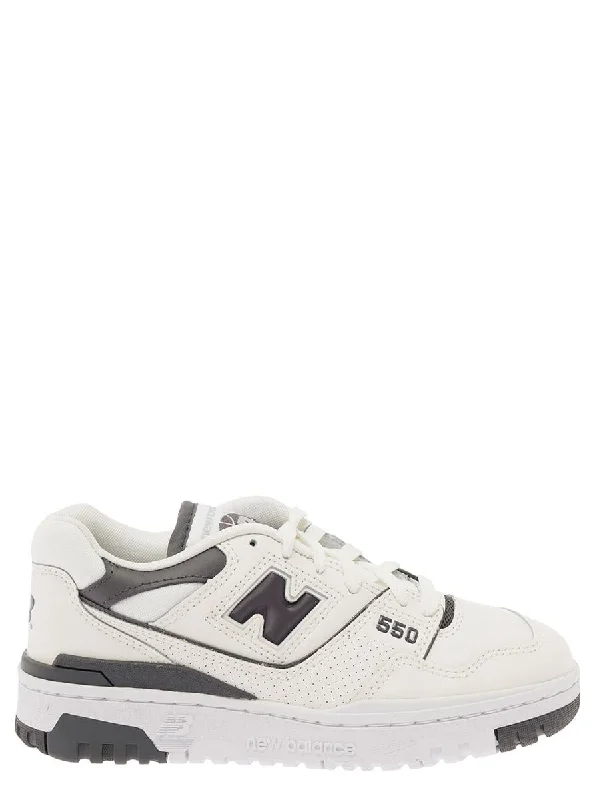 '550' White And Black Low Top Sneakers With Logo In Leather Woman