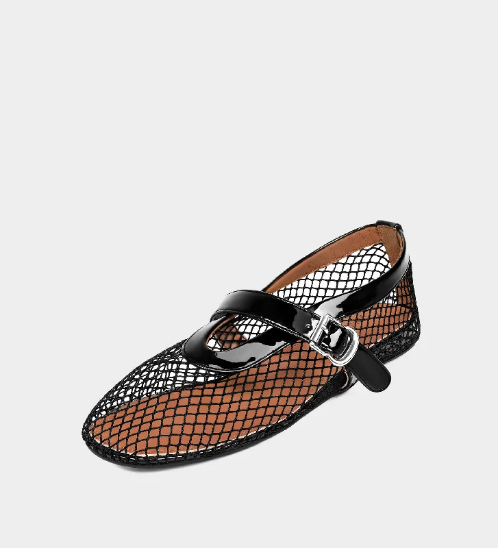 Fishnet Mary Jane Ballet Flats