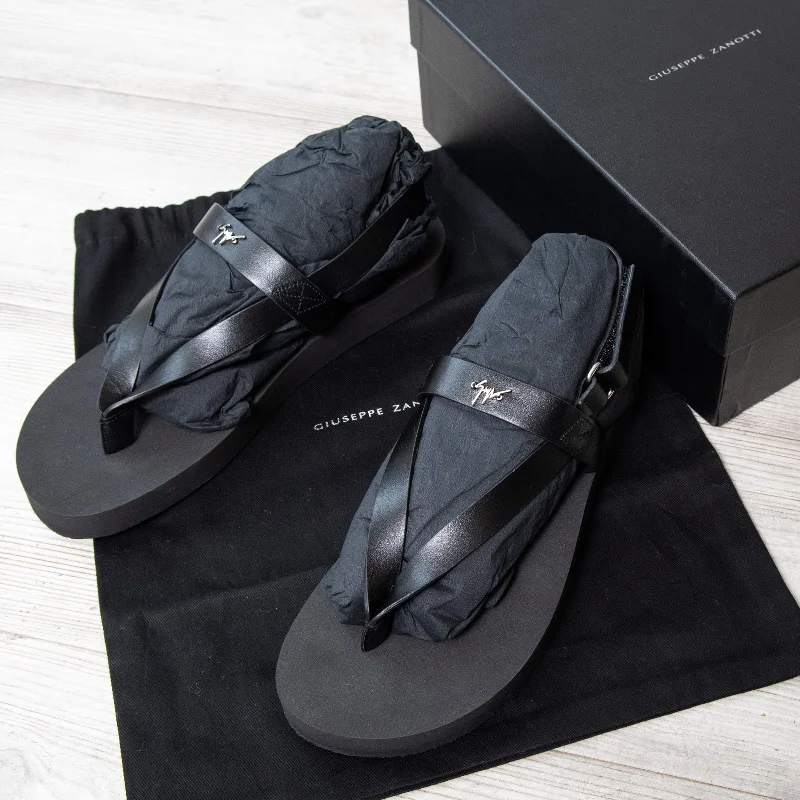 Giuseppe Zanotti Black Leather Thong Sandals