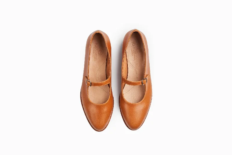 Mary Jane Flats - Cognac Tan