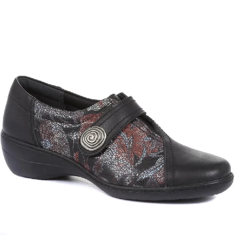 Wide Fit Floral Leather Shoe - HAK34010 / 320 675