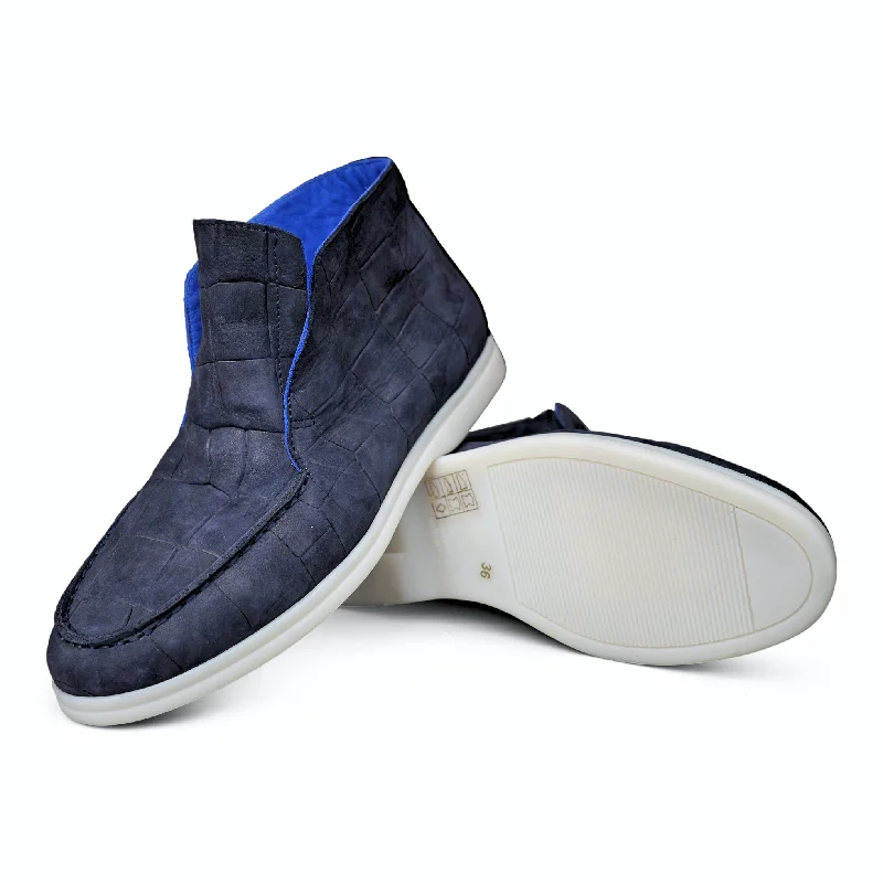 1020 - Navy Blue Nubuck Moc Croc