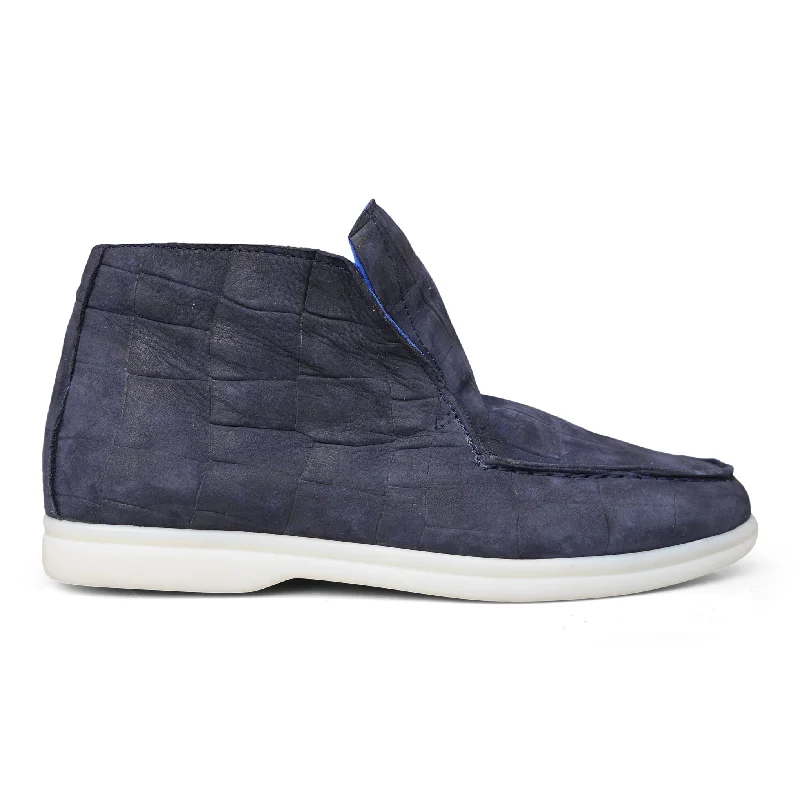 1020 - Navy Blue Nubuck Moc Croc