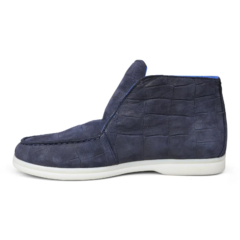 1020 - Navy Blue Nubuck Moc Croc