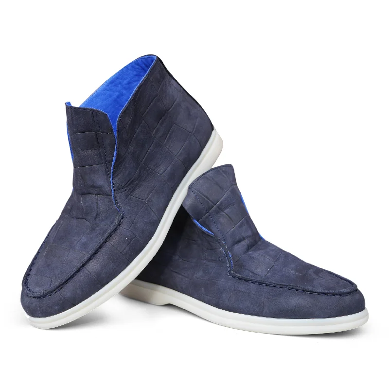 1020 - Navy Blue Nubuck Moc Croc