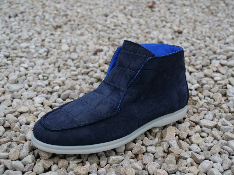 1020 - Navy Blue Nubuck Moc Croc