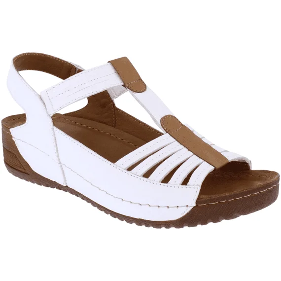 Adesso Lowri White Leather Wedge Sandal. Only size 6 left