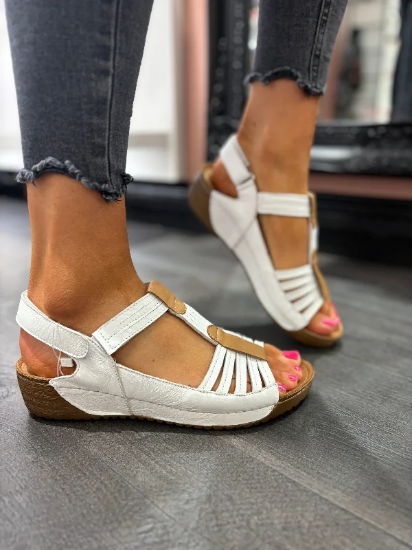 Adesso Lowri White Leather Wedge Sandal. Only size 6 left