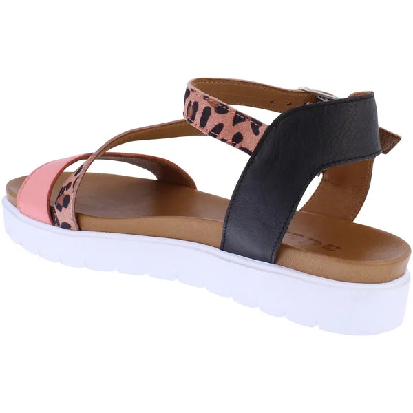 Adesso Zelda Pink Leopard Leather Sandal with buckle.