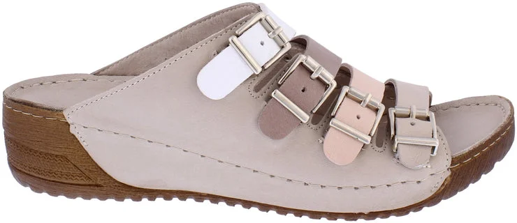 Adesso Zuri Natural Mix Multi Buckle Strap Leather Mule Sandal.