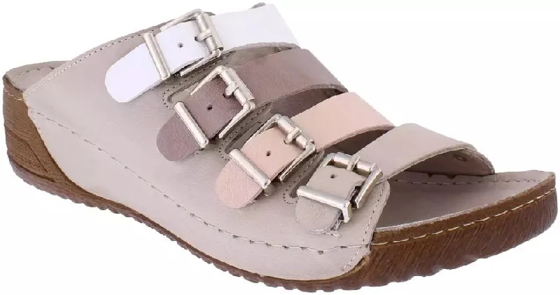 Adesso Zuri Natural Mix Multi Buckle Strap Leather Mule Sandal.