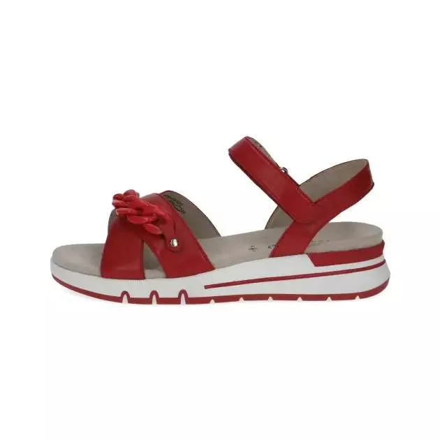 Caprice Red Soft Nappa Leather wedge casual sandal with chain detail.