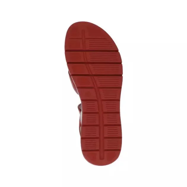 Caprice Red Soft Nappa Leather wedge casual sandal with chain detail.