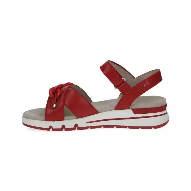 Caprice Red Soft Nappa Leather wedge casual sandal with chain detail.