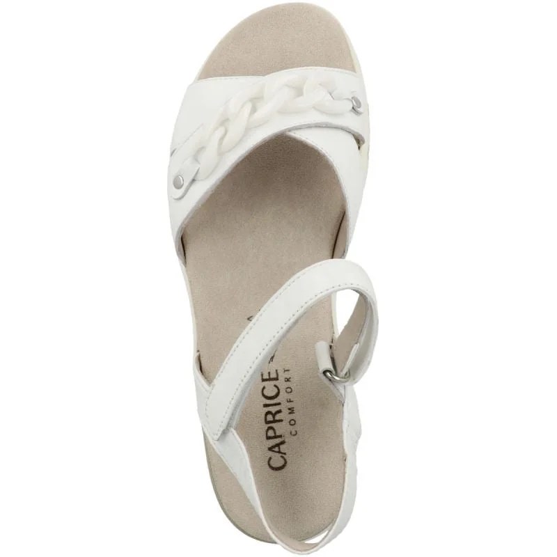 Caprice White Soft Nappa Leather wedge casual sandal with chain detail. Only 3.5 and 4 left