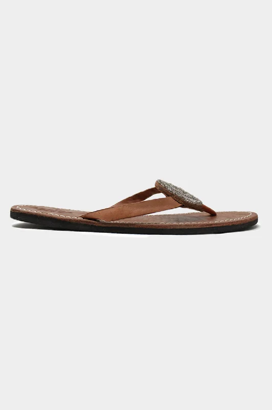 Disc Leather Sandals | Silver