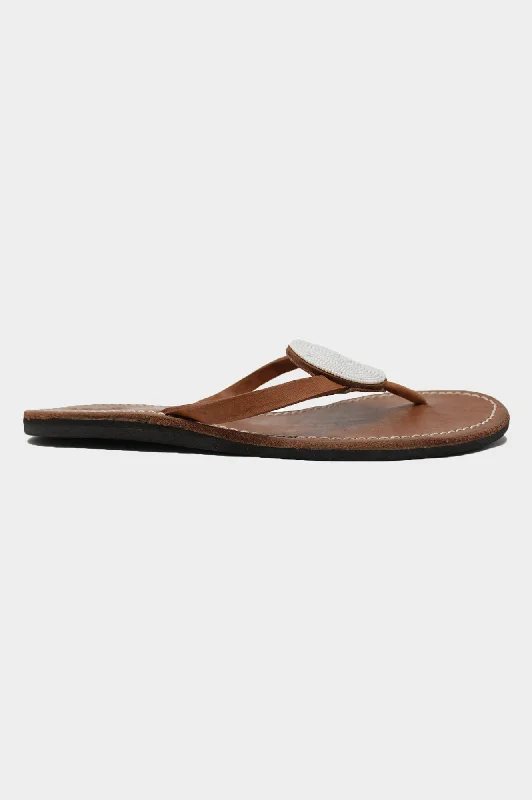 Disc Leather Sandals | White