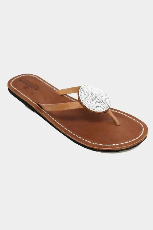 Disc Leather Sandals | White