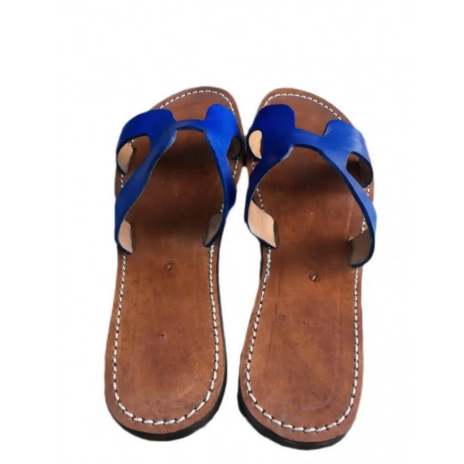 Electric Bleu H Shape Leather Sandals