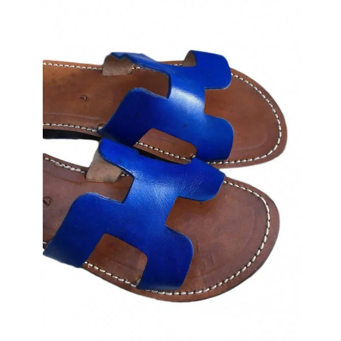 Electric Bleu H Shape Leather Sandals