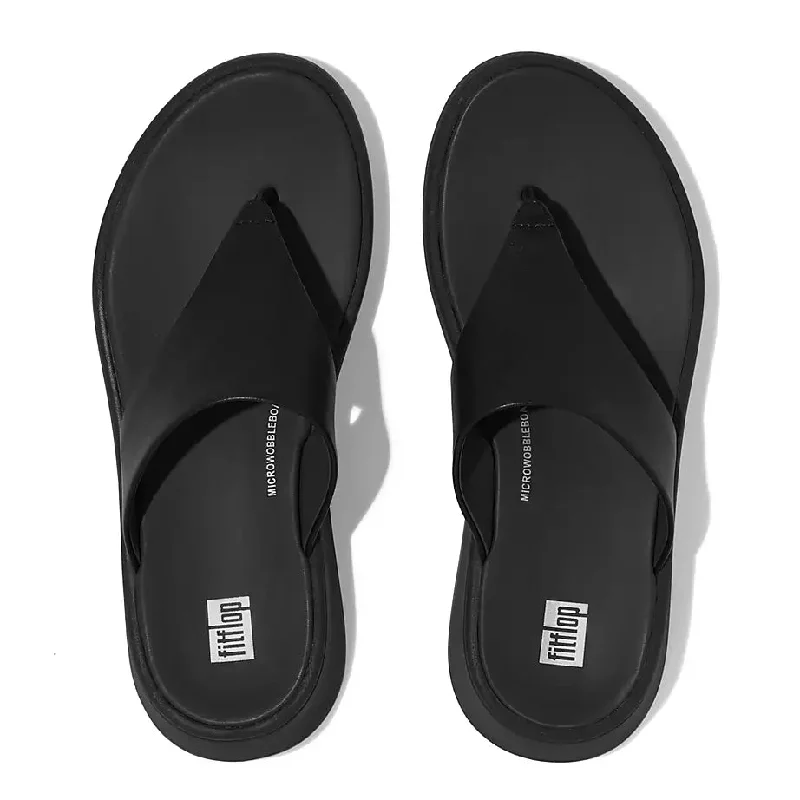 Fitflop F-Mode  Leather Flatform Toe Post Sandals | Black