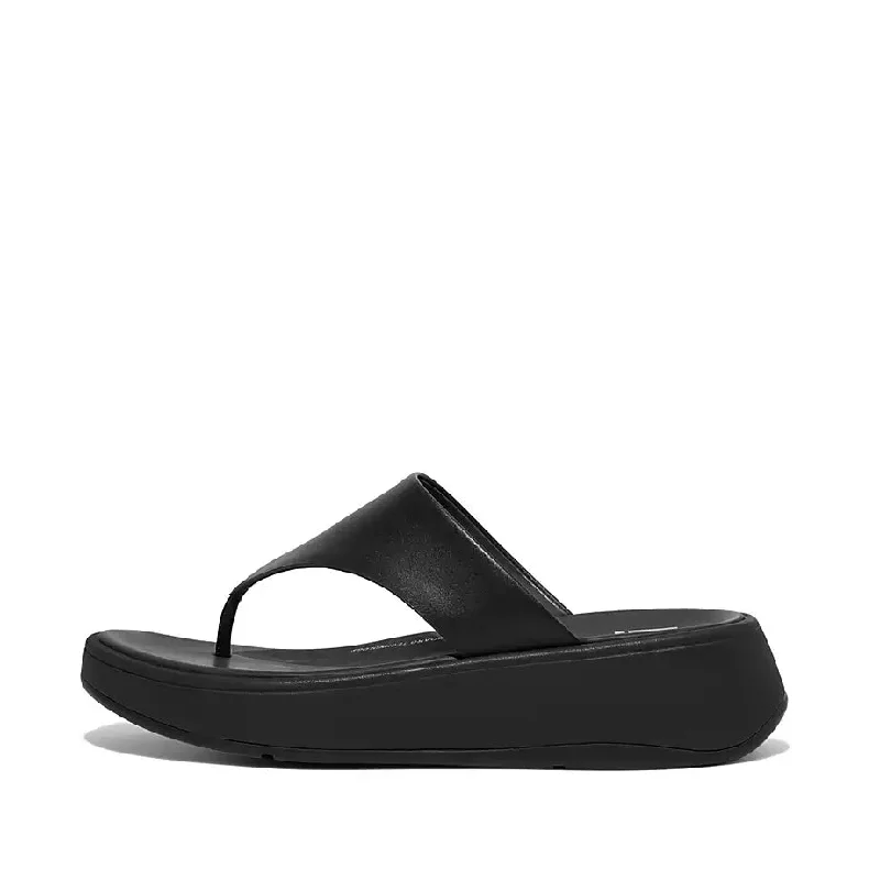 Fitflop F-Mode  Leather Flatform Toe Post Sandals | Black