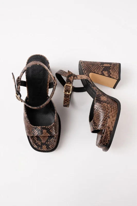 GRACIA - Dark Brown Python Leather Platform Sandals