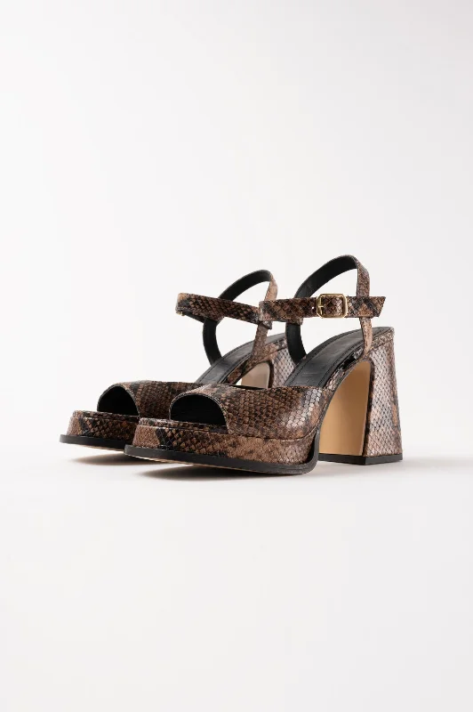 GRACIA - Dark Brown Python Leather Platform Sandals