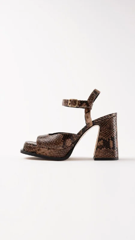 GRACIA - Dark Brown Python Leather Platform Sandals