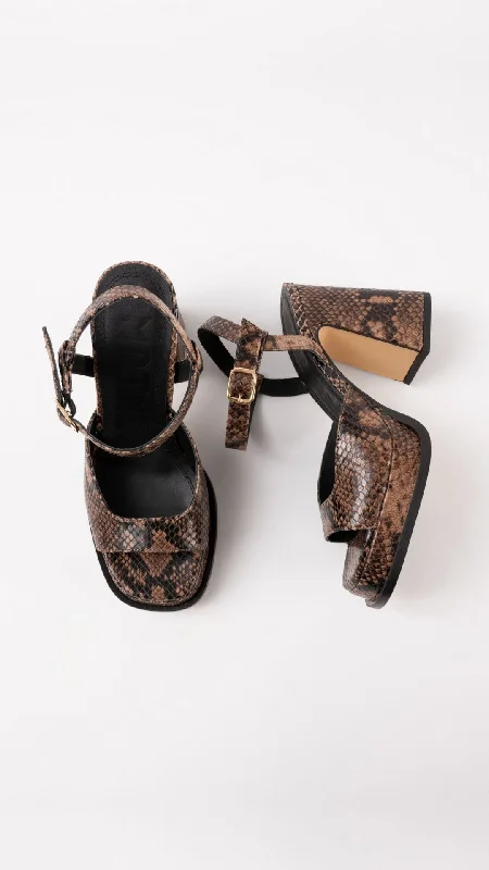 GRACIA - Dark Brown Python Leather Platform Sandals