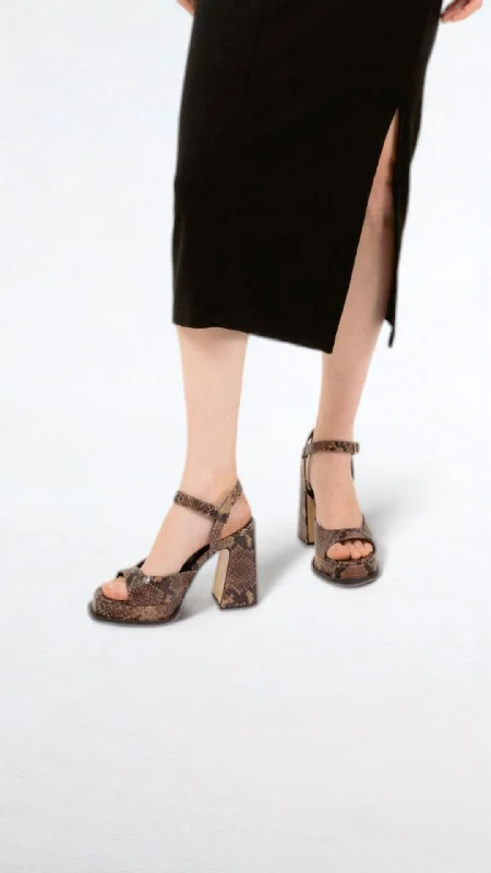 GRACIA - Dark Brown Python Leather Platform Sandals