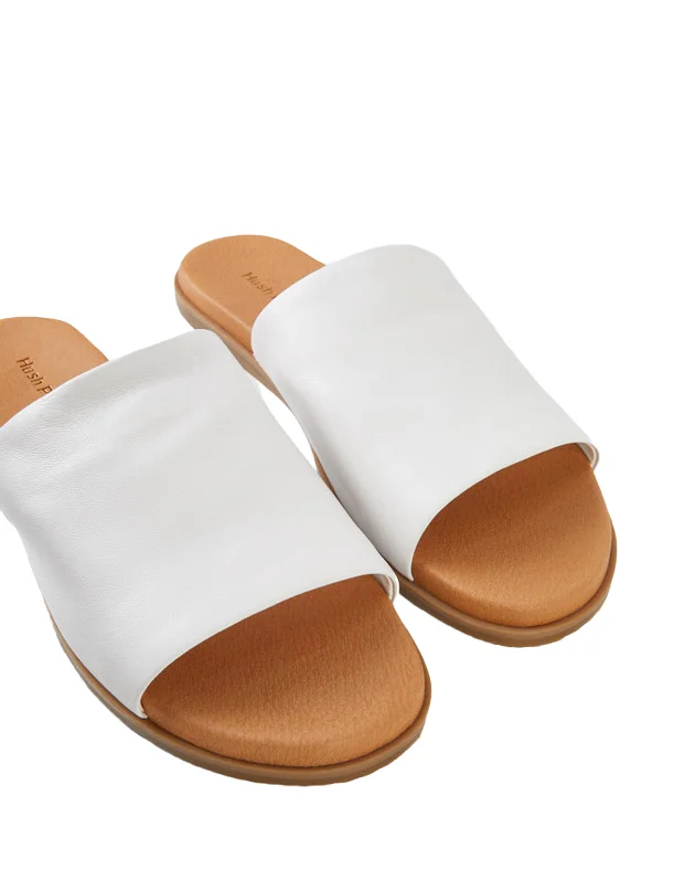 Hush Puppies Womens Paradise Slip On Leather Slides White Sandals