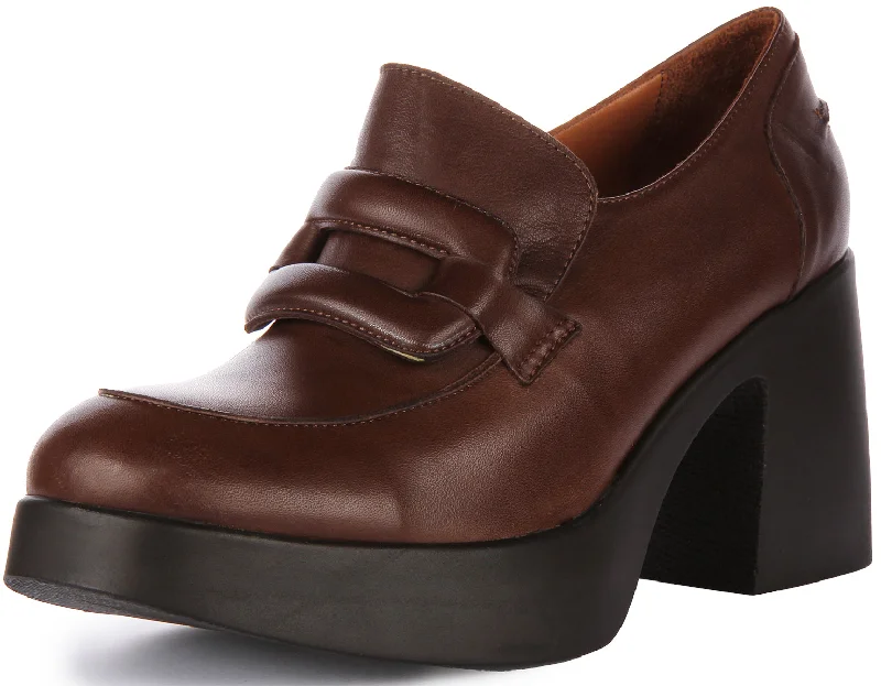 Nyra Heel Loafer Shoes In Brown