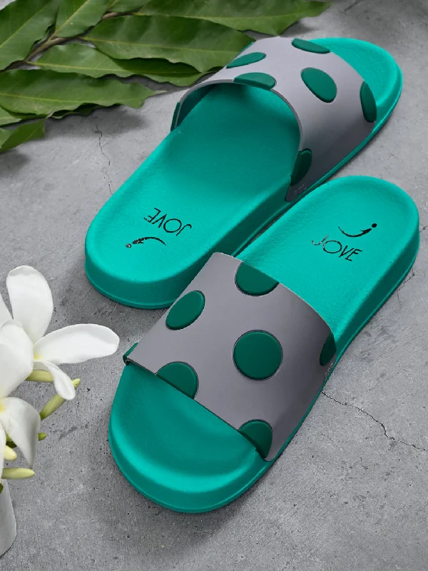 Women Green Textured Slides