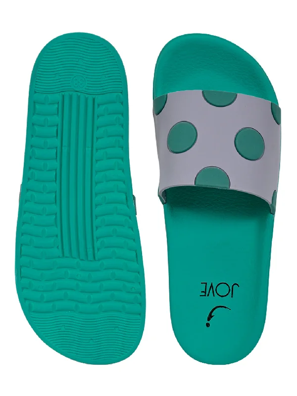 Women Green Textured Slides