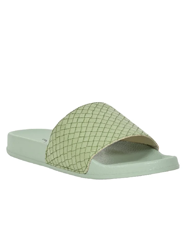 Women Green Woven Slides