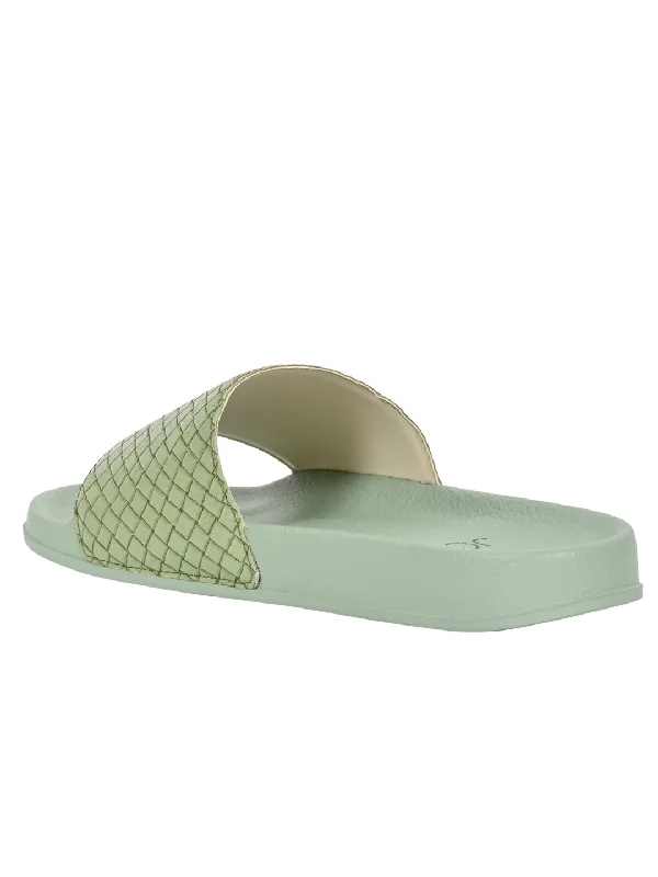 Women Green Woven Slides