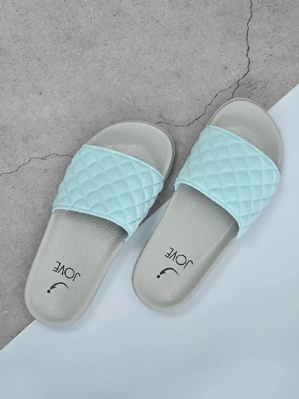 Women Aqua Checked Slides