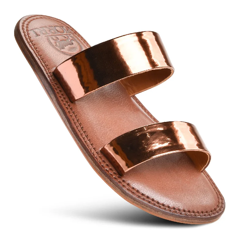 PIORRI by Aerothotic - Selene Women’s Flat Natural Leather Comfortable Slide Sandals - LK2109