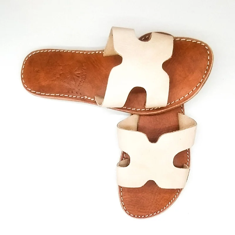 Real Leather H Shape Beige Sandals