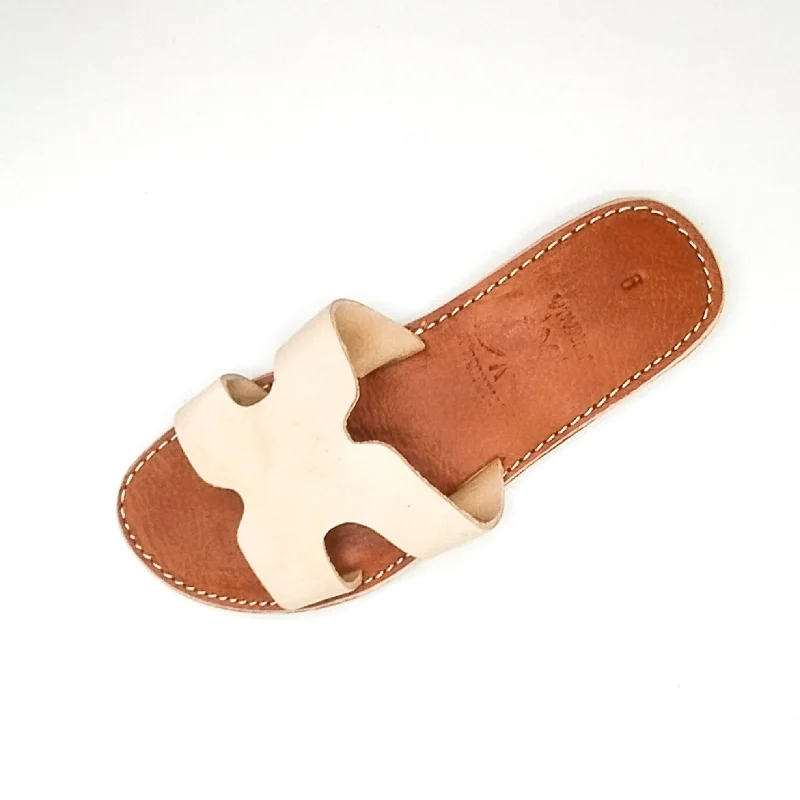 Real Leather H Shape Beige Sandals