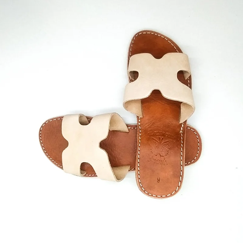 Real Leather H Shape Beige Sandals