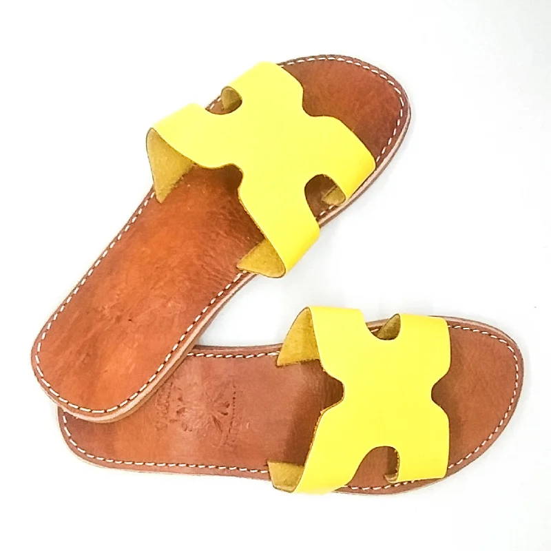 Real Leather H Shape Yellow Sandals