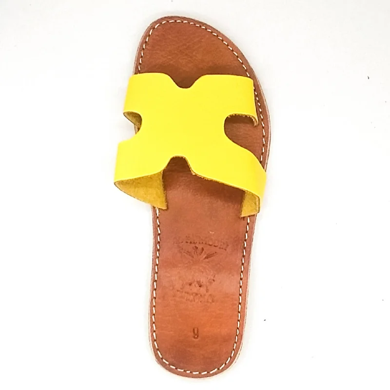 Real Leather H Shape Yellow Sandals