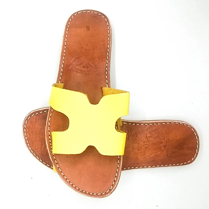 Real Leather H Shape Yellow Sandals