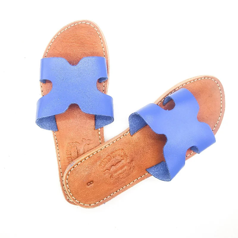 Real Leather H Shaped Blue Sandals