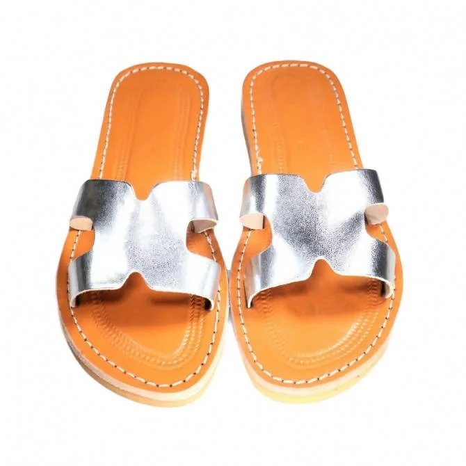 Silver Leather Sandales H Shaped