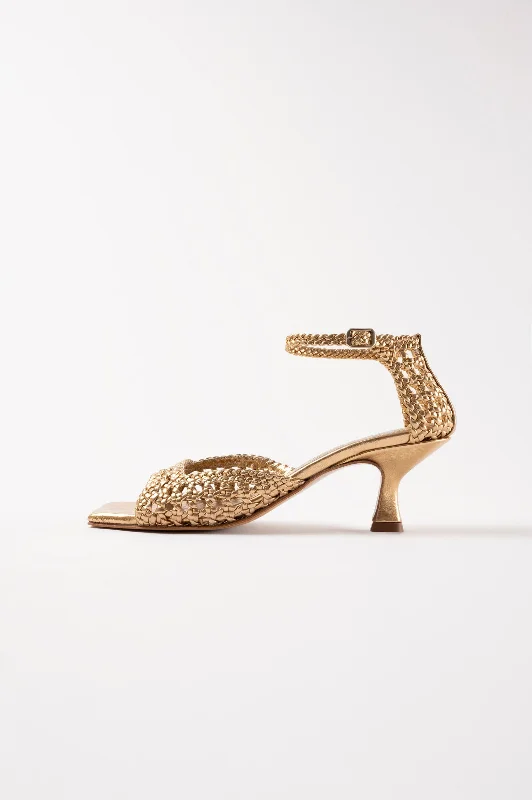 VERONICA - Gold Woven Leather Sandals