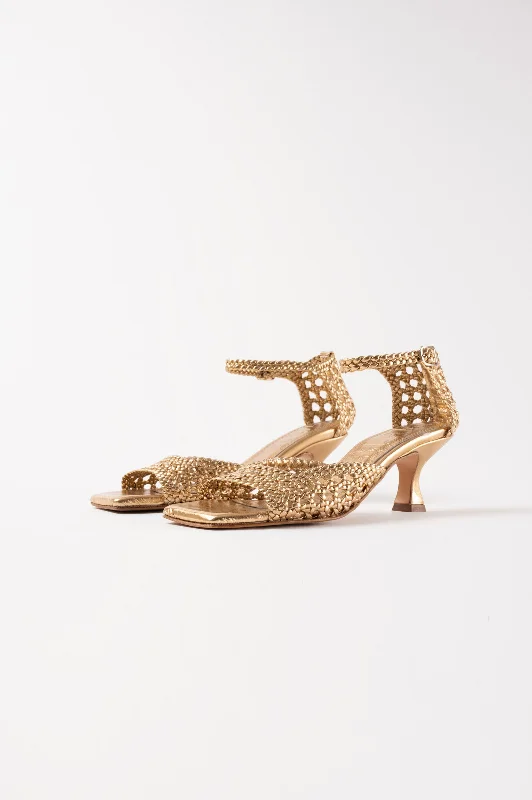 VERONICA - Gold Woven Leather Sandals