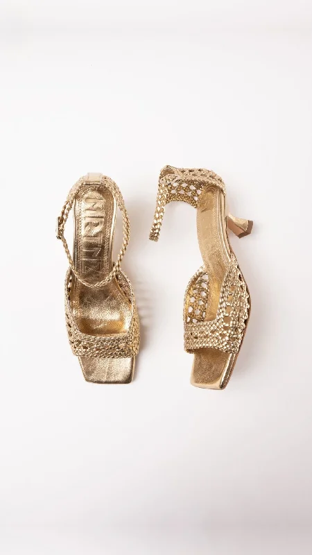 VERONICA - Gold Woven Leather Sandals